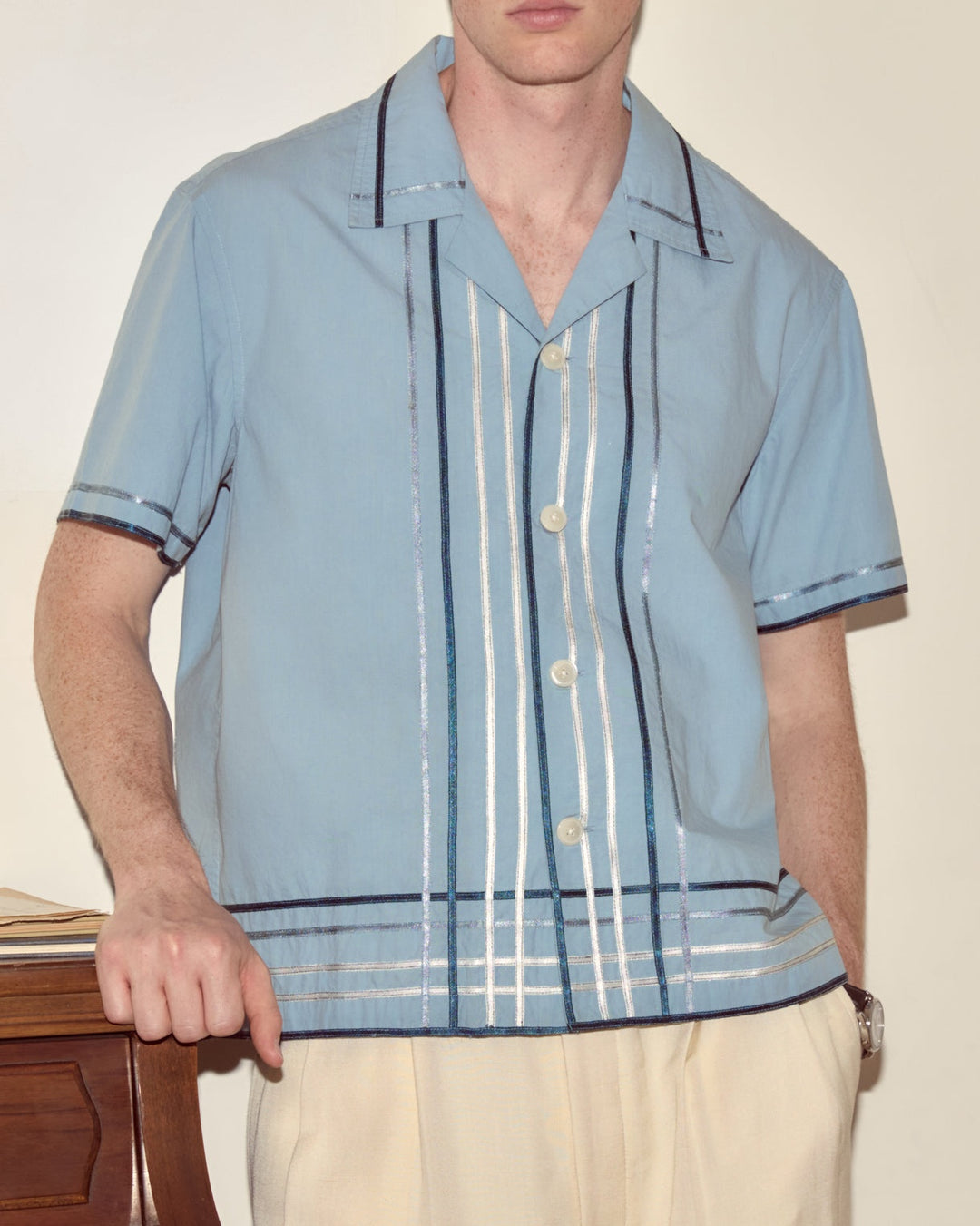 Bode Ribbon Plaid Short Sleeve Shirt