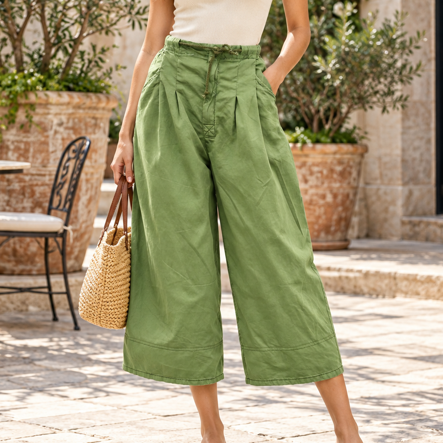 Free People Telluride Wide-Leg Crop Pull-On Solid Pants
