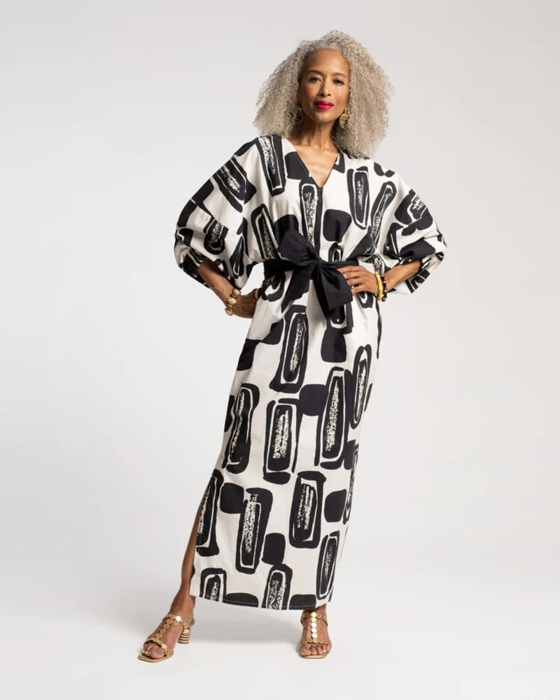 Frances Valentine Rosa Caftan Flintstone Printed Midi Dress