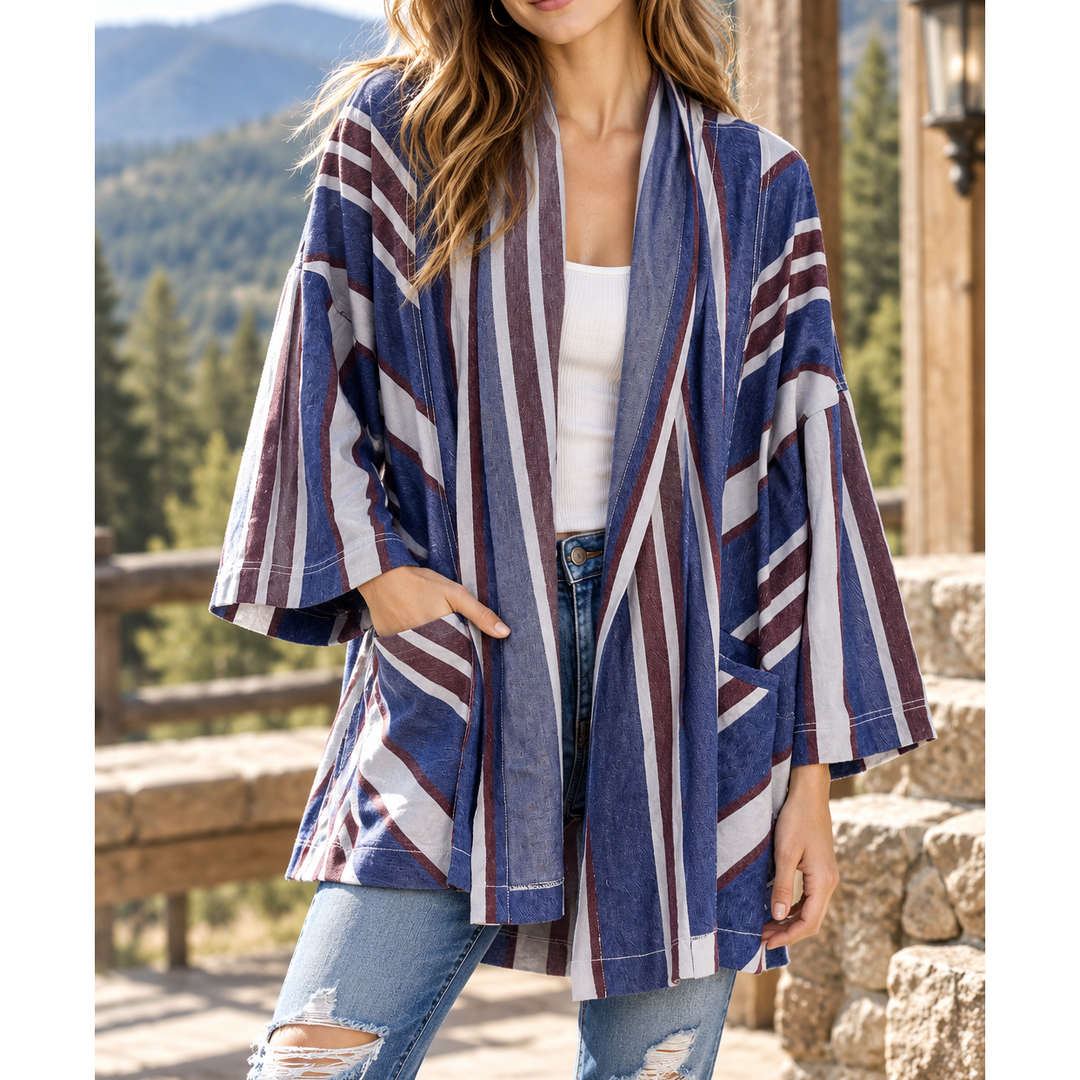 Free People Striped Print Coverup Cardigan Top