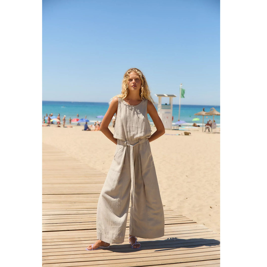 Free People Free-Est Sandshell Linen Linden One-Piece Jumpsuit