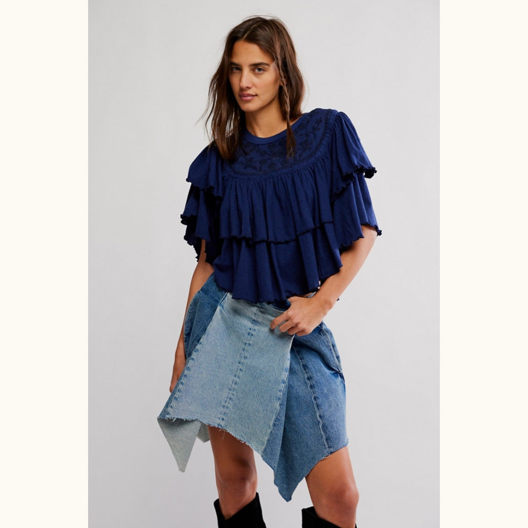 Free People Rose Party Tee Blouse Top