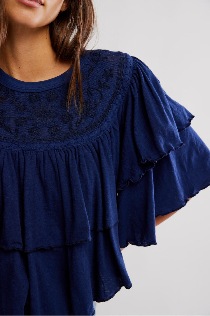 Free People Rose Party Tee Blouse Top