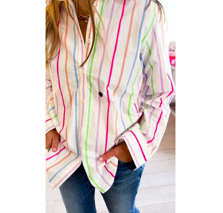 Kerri Rosenthal Mia Multi Striped Shirt Tunic Top