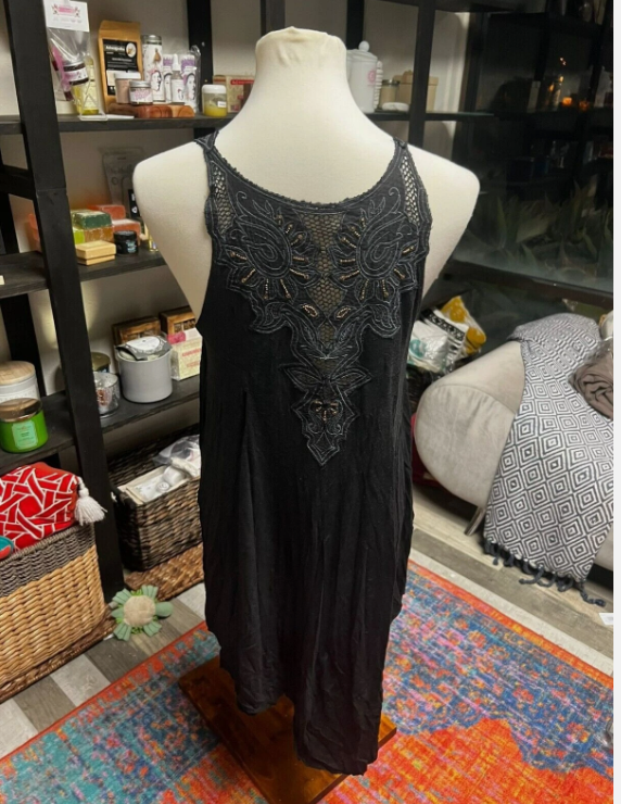 Free People Black Jersey Aiden New World Tunic Top Black Embellished XS 107649