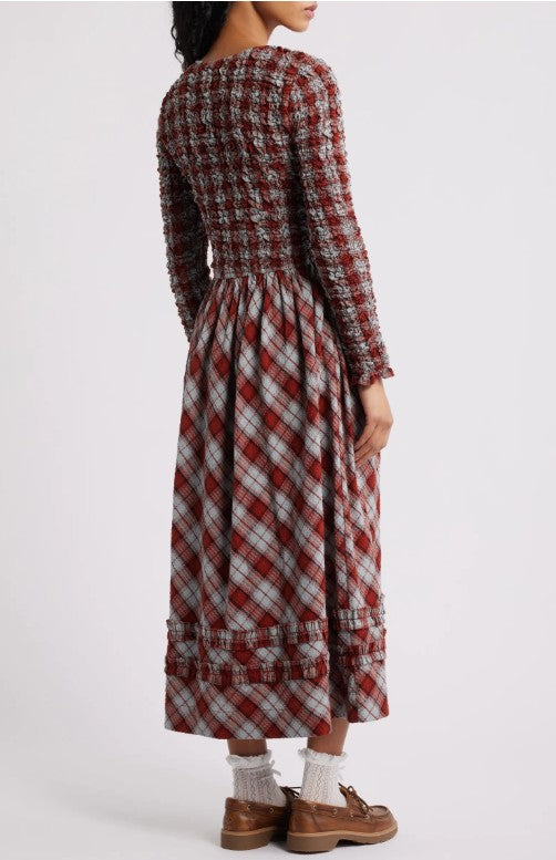 Damson Madder Posey Cardi Long Sleeve Organic Cotton Midi Dress
