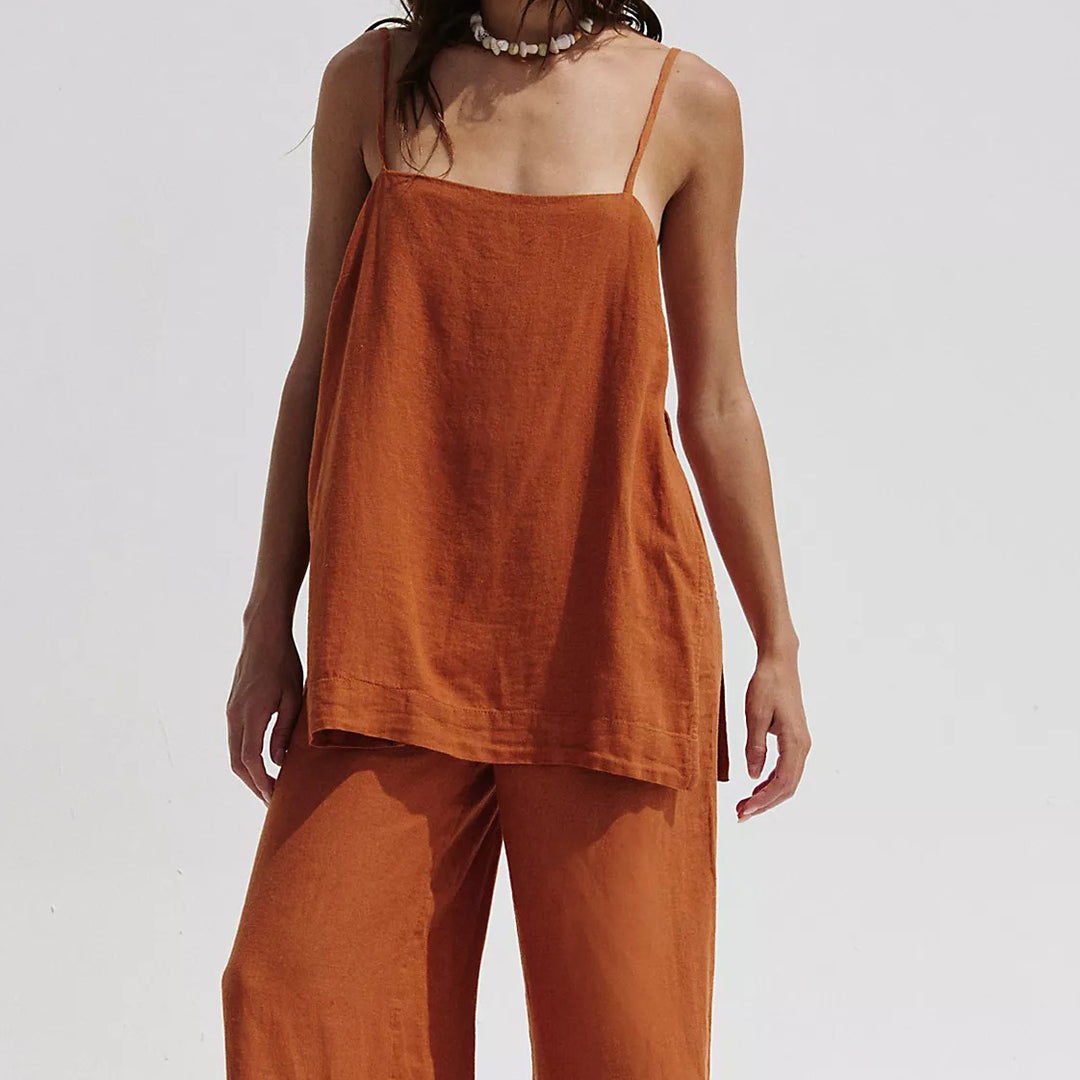 Free People Free-Est Sightseer Linen Tank Tunic Top