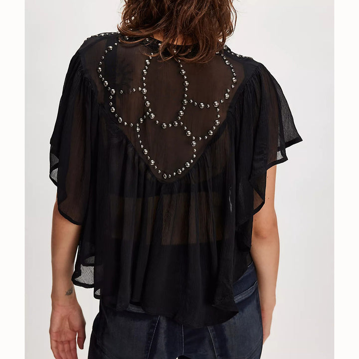 Free People So Fine Embellished Studded Blouse Top