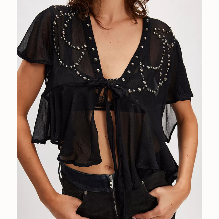 Free People So Fine Embellished Studded Blouse Top