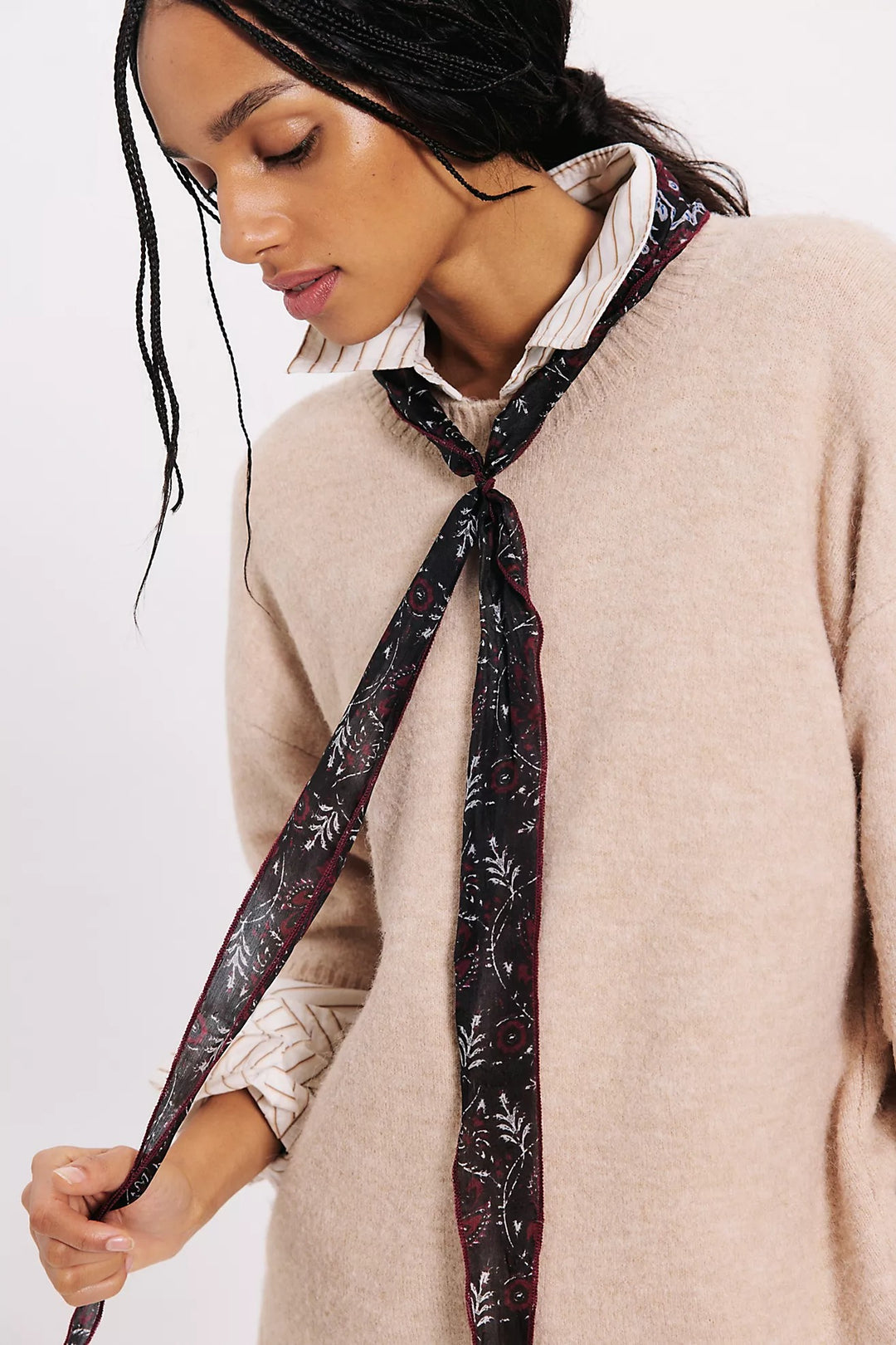 Free People Tilly Skinny Silk Convertible Scarf Neck Handbag Print