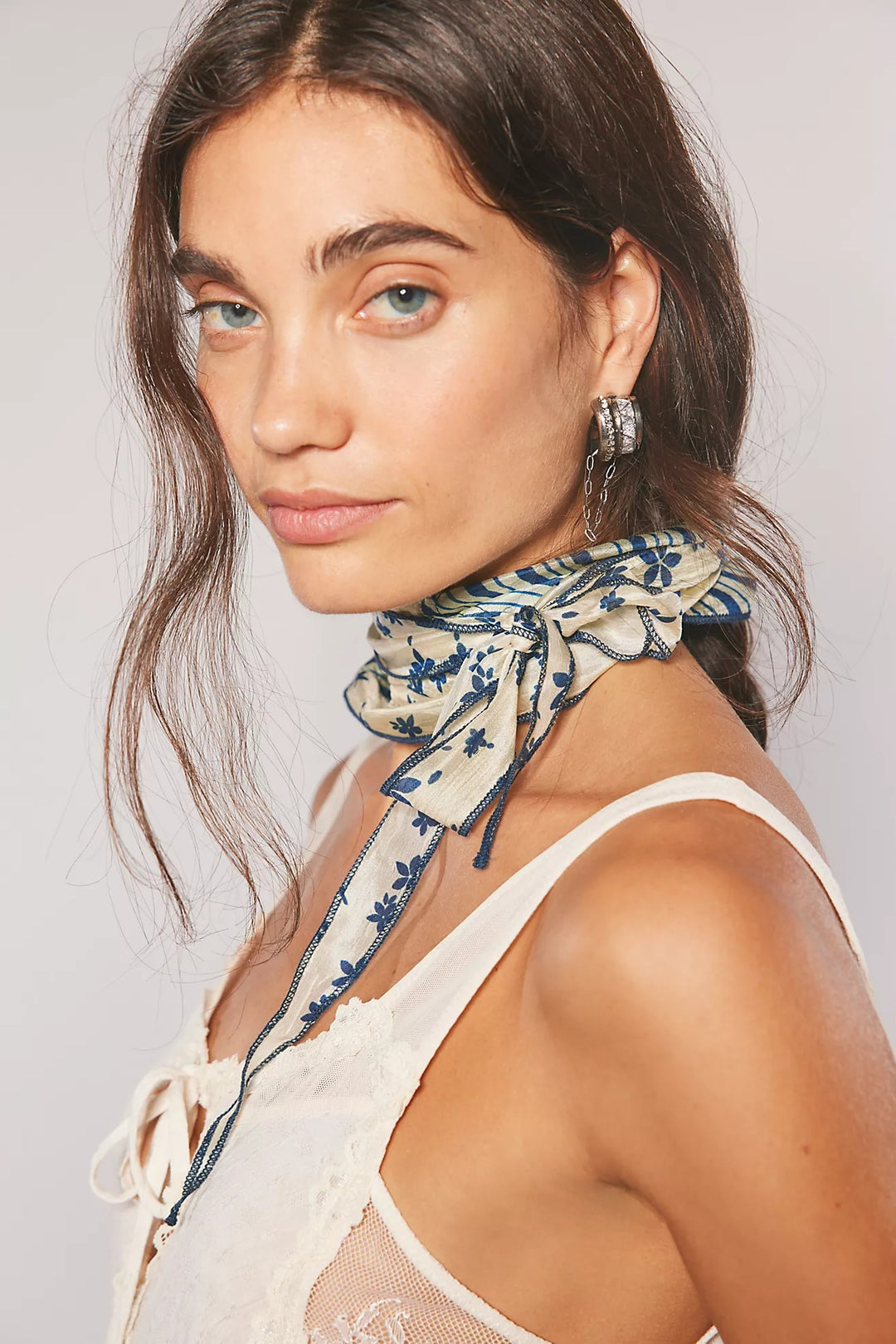 Free People Tilly Skinny Silk Convertible Scarf Neck Handbag Print