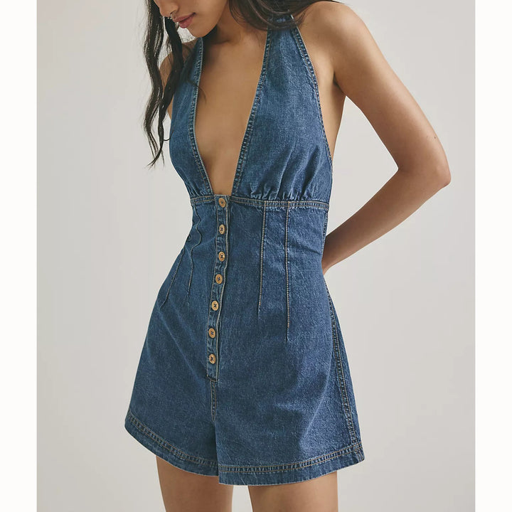 Free People We The Free Delilah Denim Shortalls Romper Dress