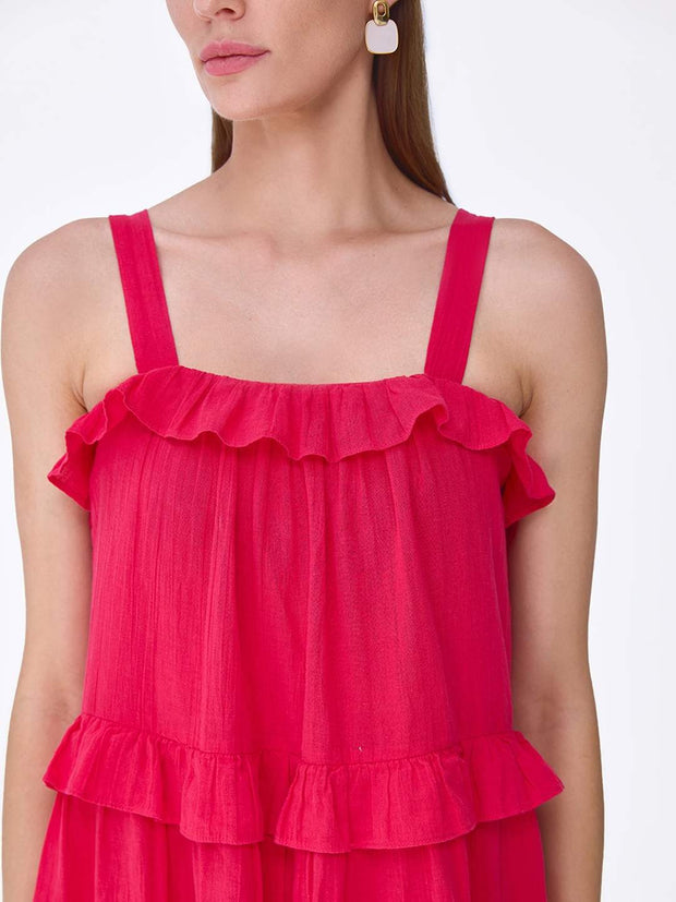 Cover Story Red Tiered Mini Slip Dress