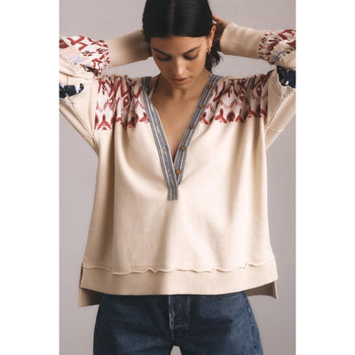 Anthropologie Pilcro Crafted Button-Front Pullover Hoodie Top