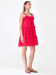 Cover Story Red Tiered Mini Slip Dress