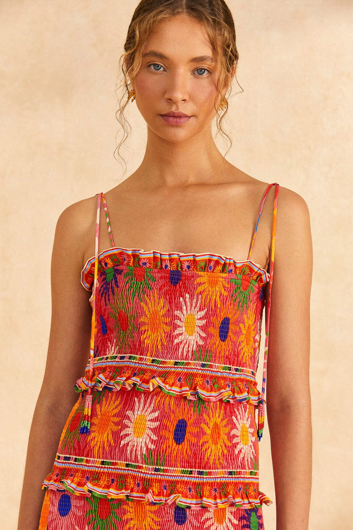 Farm Rio Anthropologie Coral Summer Sun Mini Dress