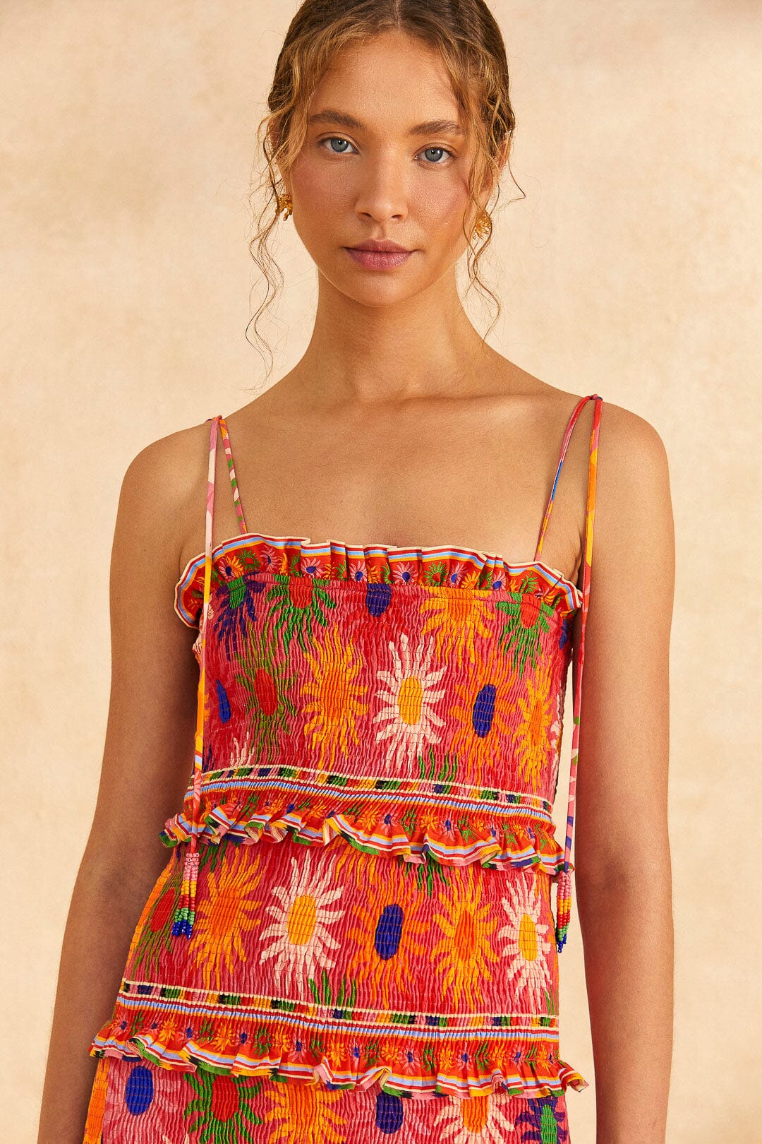 anthropologie farm rio red dress Farm Rio Garden Appliqu Linen Blend Midi Dress