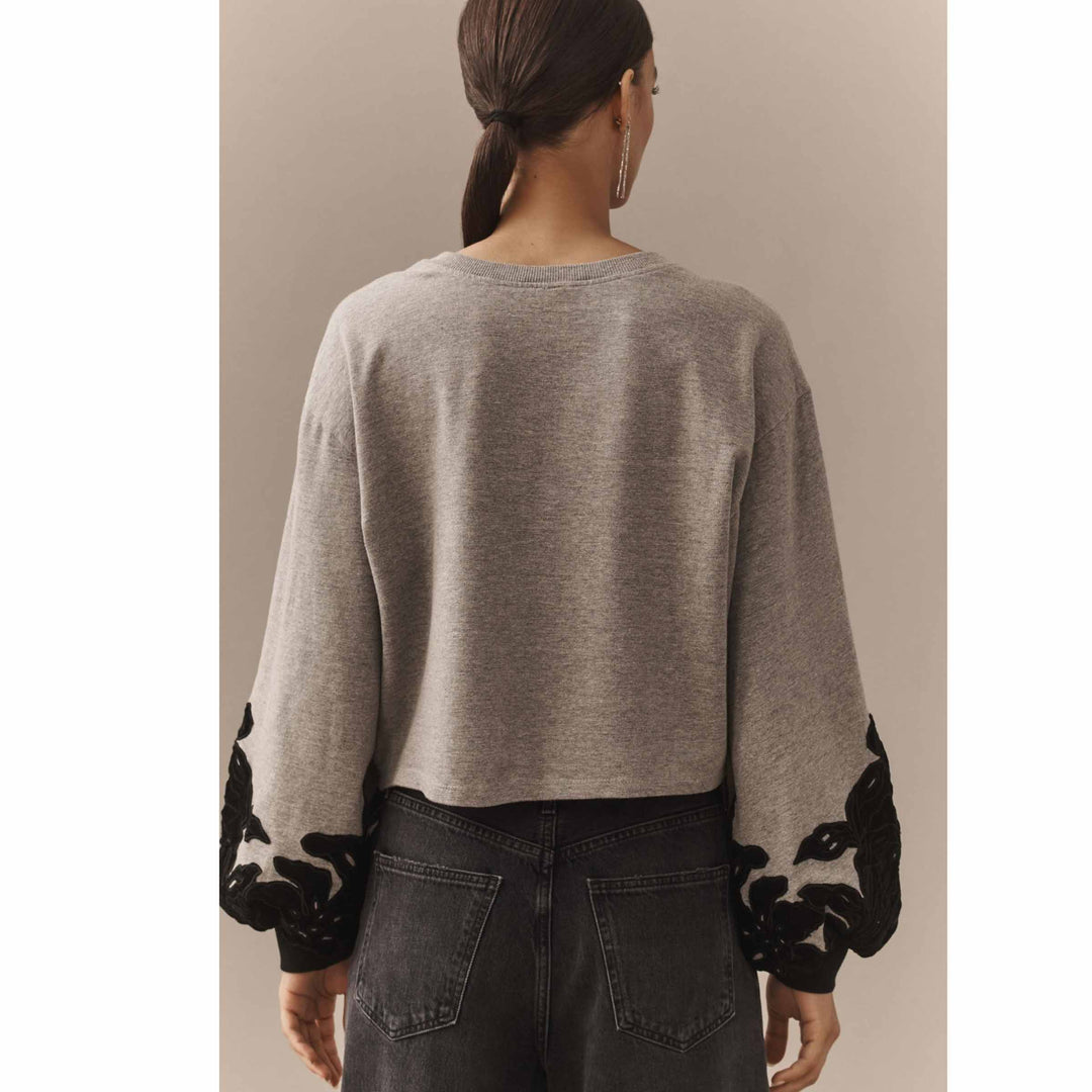 By Anthropologie Velvet Appliqué Sweatshirt Top