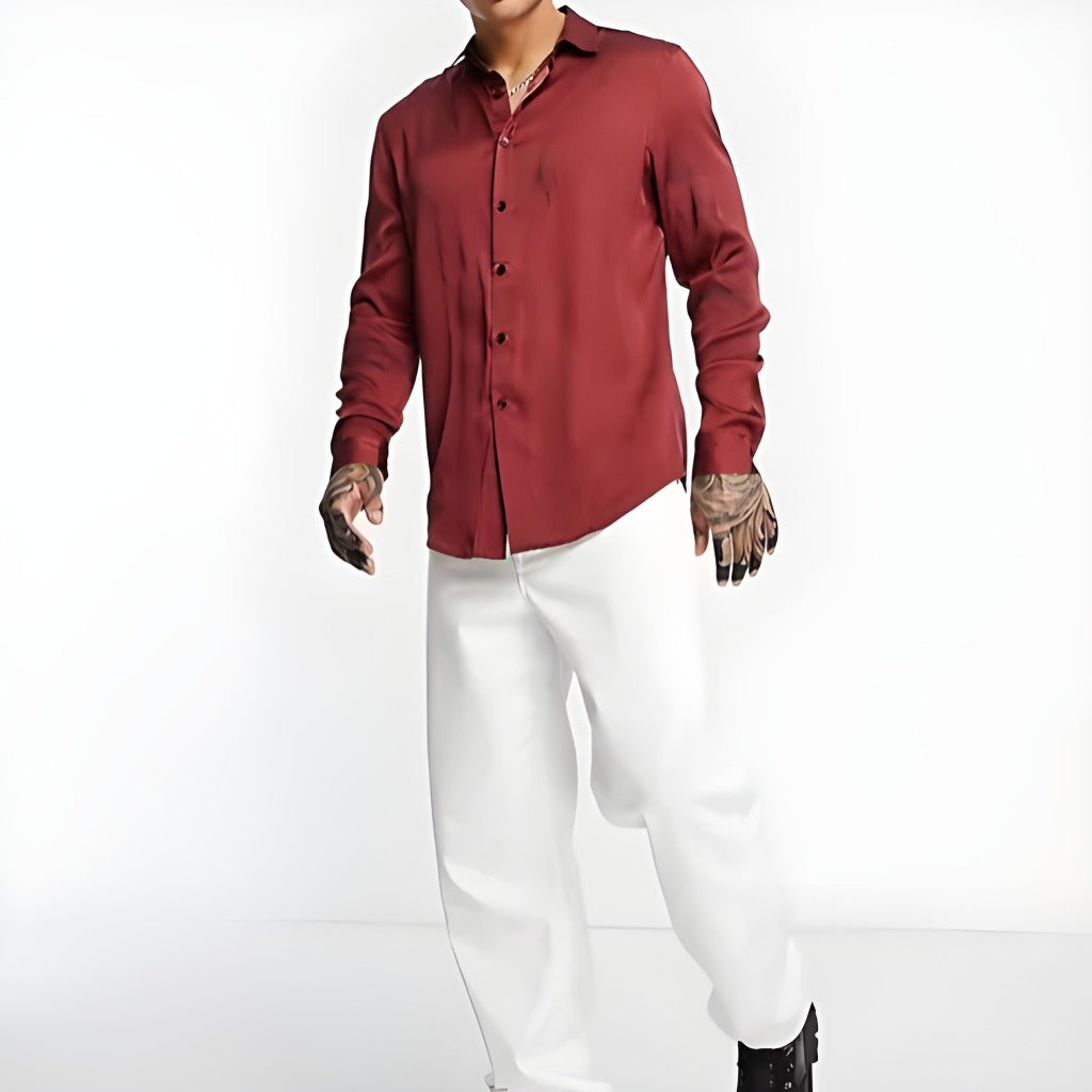ASOS DESIGN Men's Regular Camp Satin Shirt