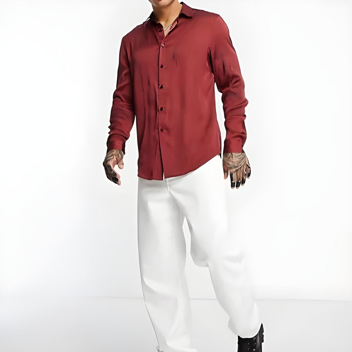 ASOS DESIGN Men's Regular Camp Satin Shirt