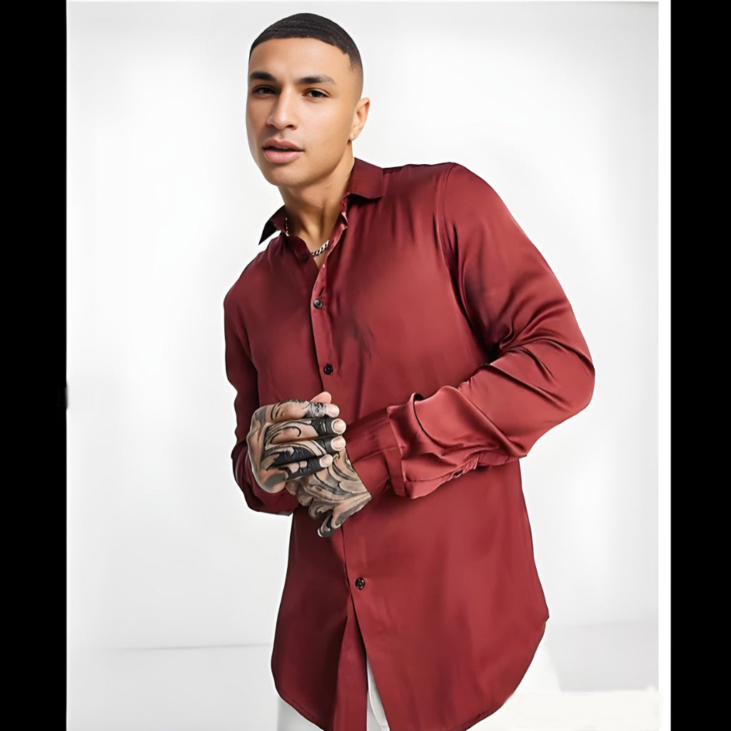 ASOS DESIGN Men's Regular Camp Satin Shirt