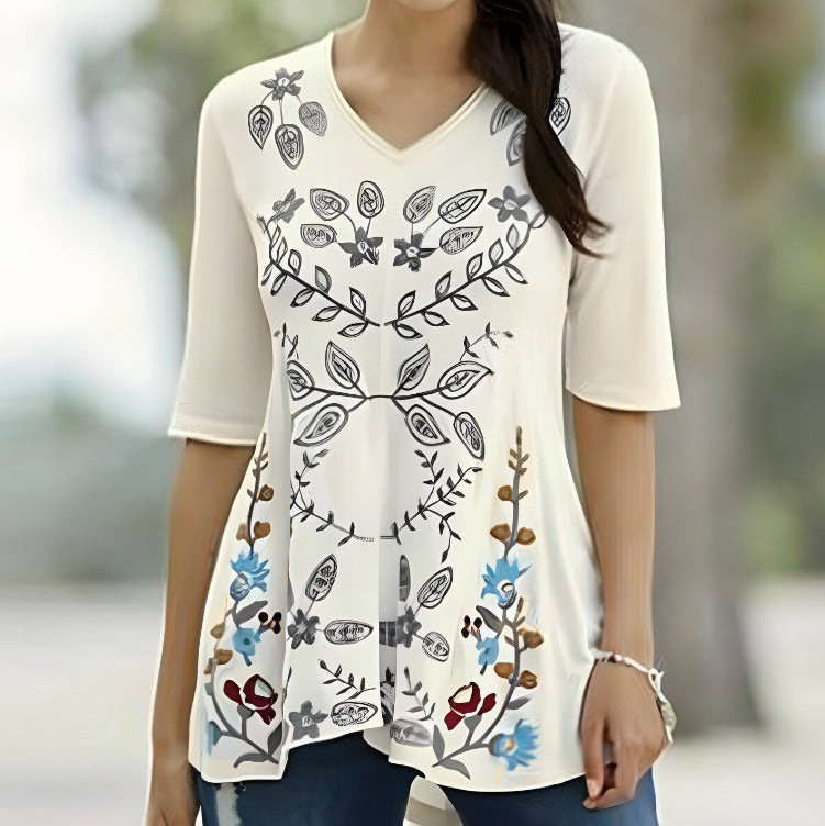 Monroe And Main Aria Floral Embroidered Tunic Top