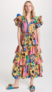 Anthropologie Love The Label V Neck Ruffle Maxi Dress