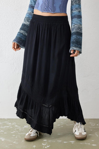 Urban Outfitters UO Black Crinkle Asymmetrical Prairie Maxi Skirt