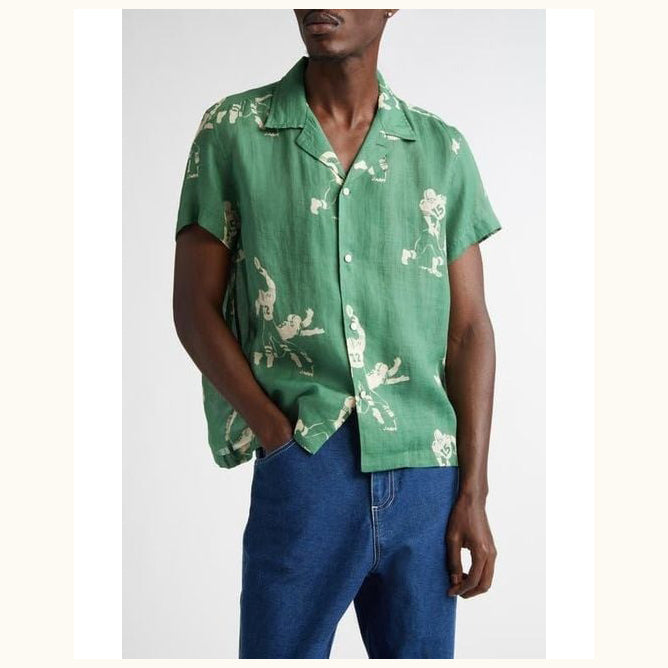 Bode Football Jacquard Linen Button-Up Men's shirt