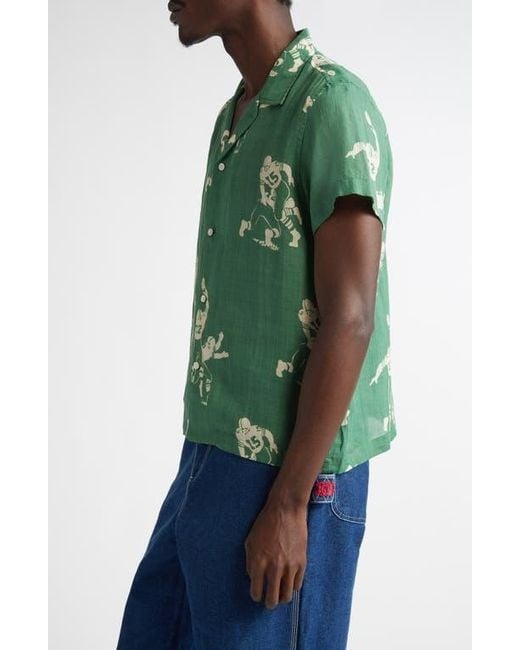 Bode Football Jacquard Linen Button-Up Men's shirt