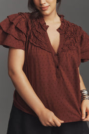 By Anthropologie Layered-Sleeve Henley Top Blouse