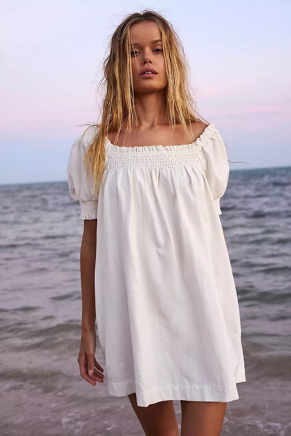 Free People Est Mila Mini Dress Smocked Puff Sleeve Shift