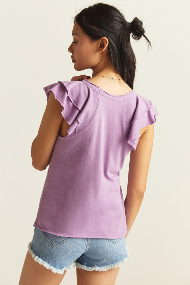 Maeve Anthropologie Catie Ruffle-Sleeved Tee Blouse Top