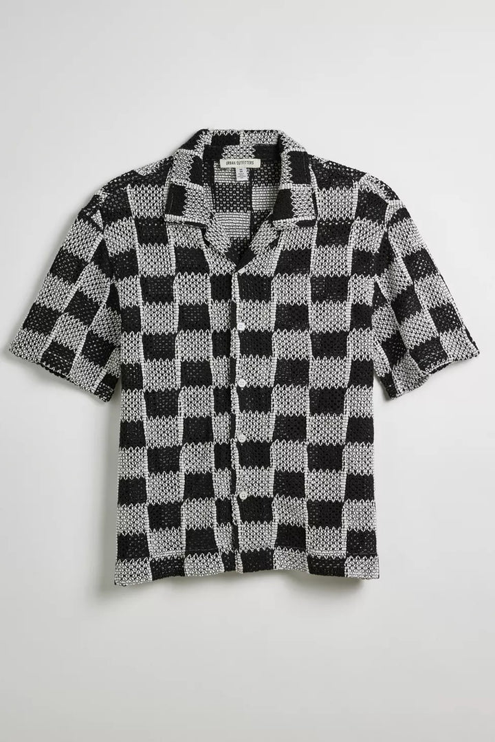 Urban Outfitters UO Checkerboard Lace Short Sleeve Men's Shirt