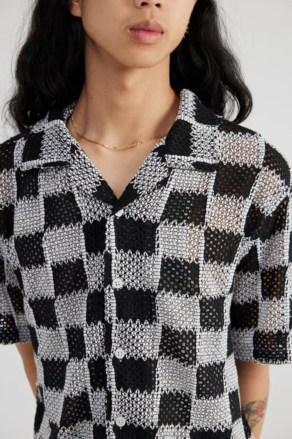 Urban Outfitters UO Checkerboard Lace Short Sleeve Men's Shirt