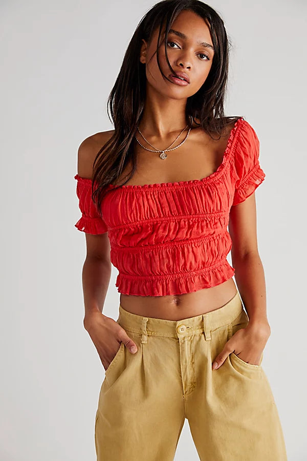 Free People FP One Cheri Cropped Blouse Top