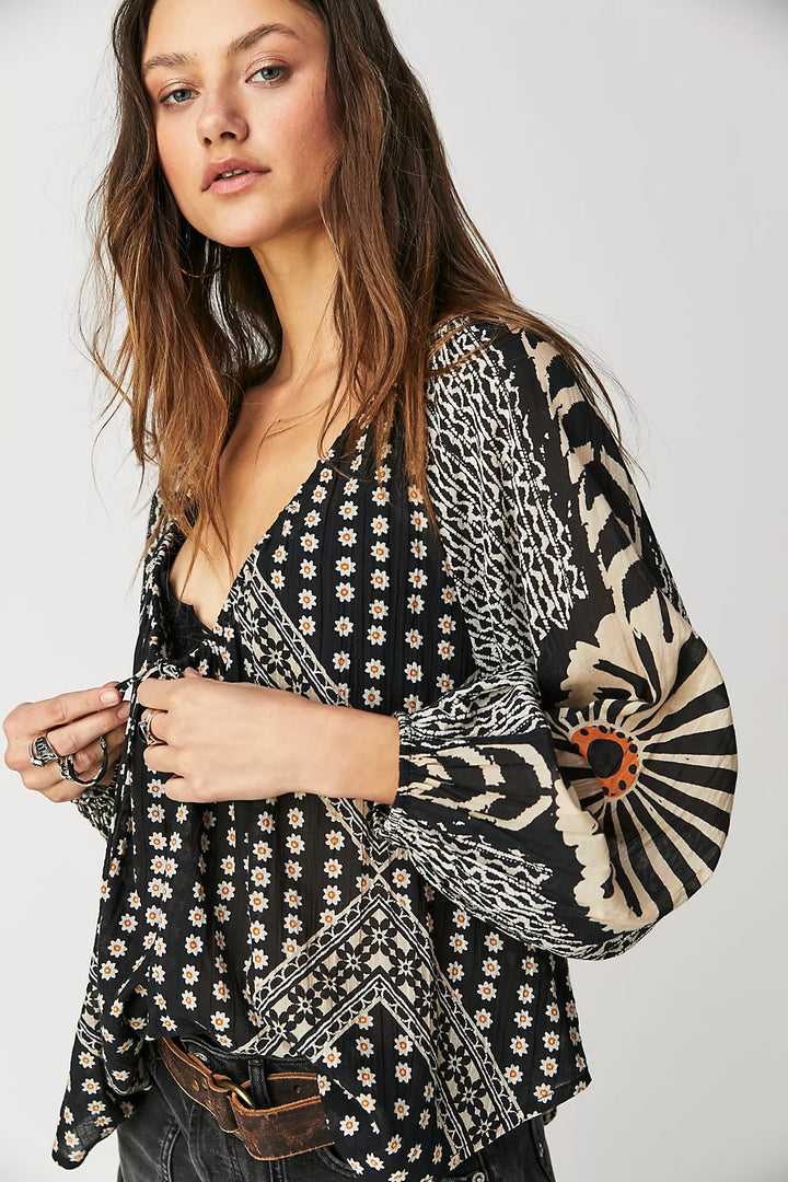 Free People Elena Printed Blouse Top
