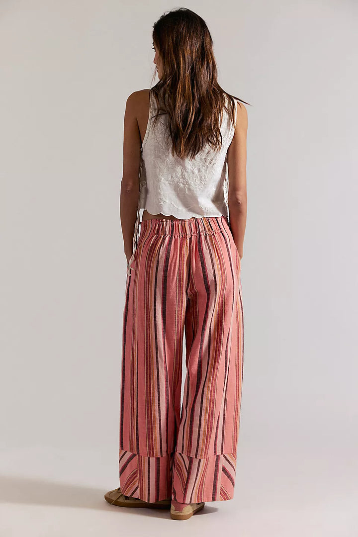 Free People Day's End Linen Striped Pull-On Pants