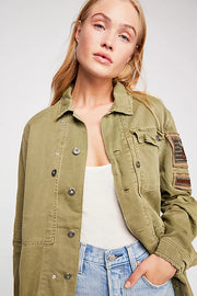 Free People Embellished Military Shirt Jacket Top S