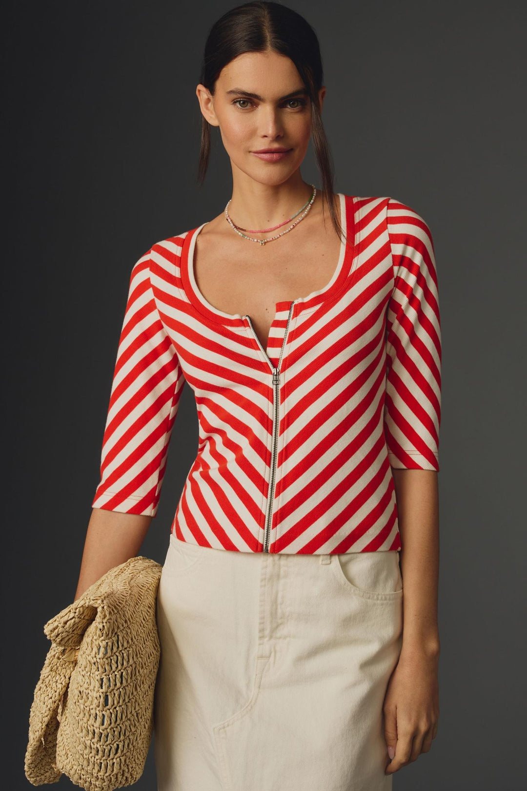 Anthropologie Maeve Front-Zip Scoop-Neck Blouse Top