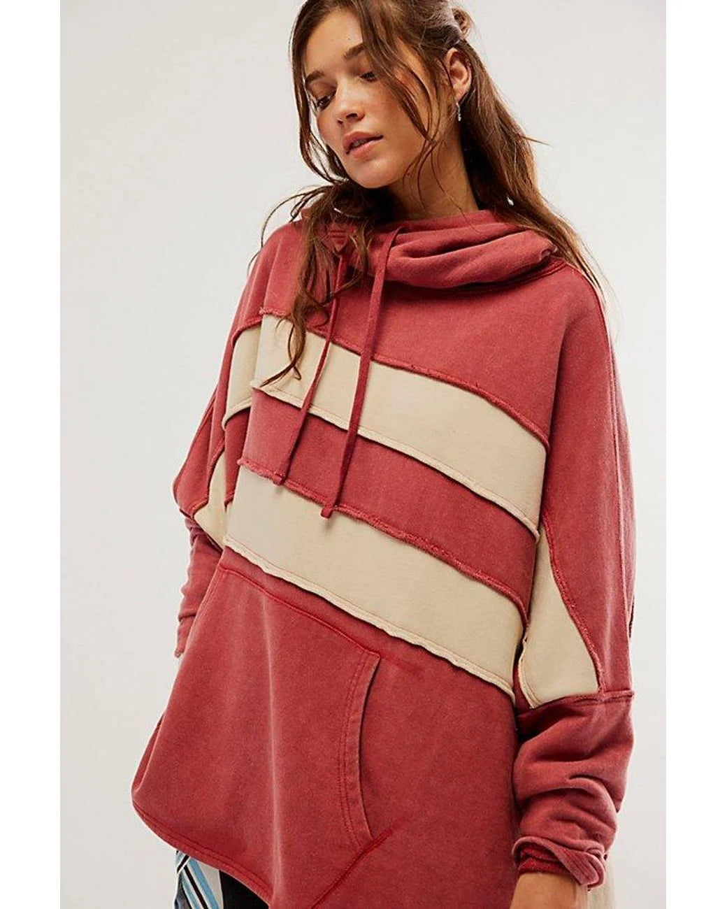 Free People Spotted In Stripes Pullover Hoodie Top