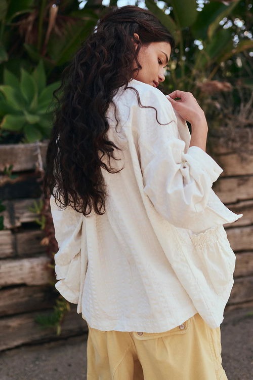 Free People Free-Est Just Like Me Seersucker Shirt Tunic Top