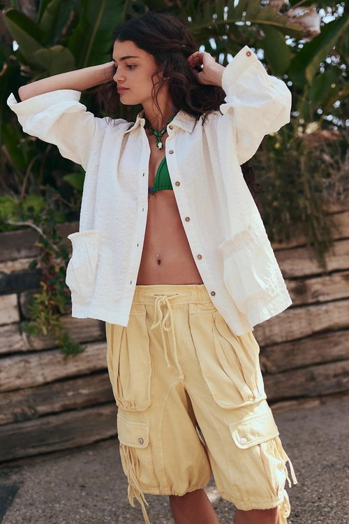 Free People Free-Est Just Like Me Seersucker Shirt Tunic Top