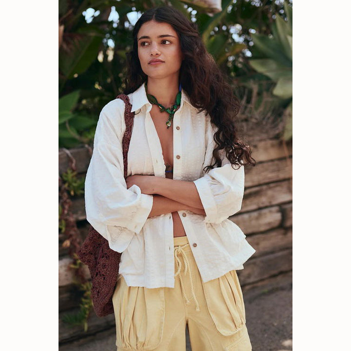 Free People Free-Est Just Like Me Seersucker Shirt Tunic Top