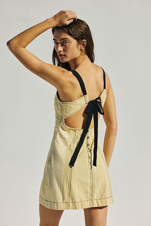 Free People Est Sailor Mini Striped Dress Babydoll Laceup Cotton