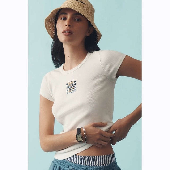 Maeve Anthropologie Embroidered Baby Tee Blouse Top