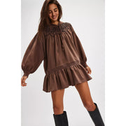 Free People Marty Smocked Mini Dress Hoodie