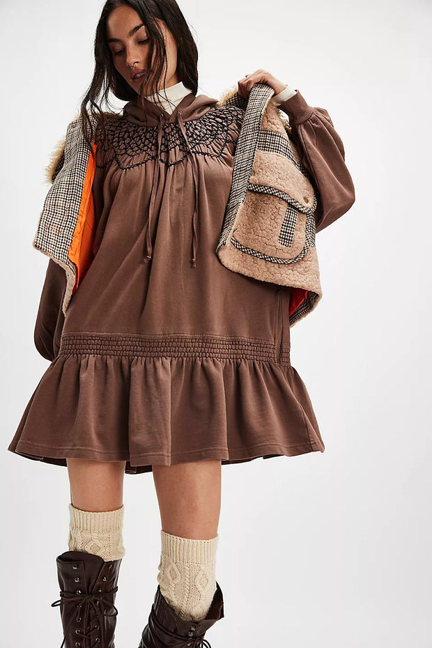 Free People Marty Smocked Mini Dress Hoodie