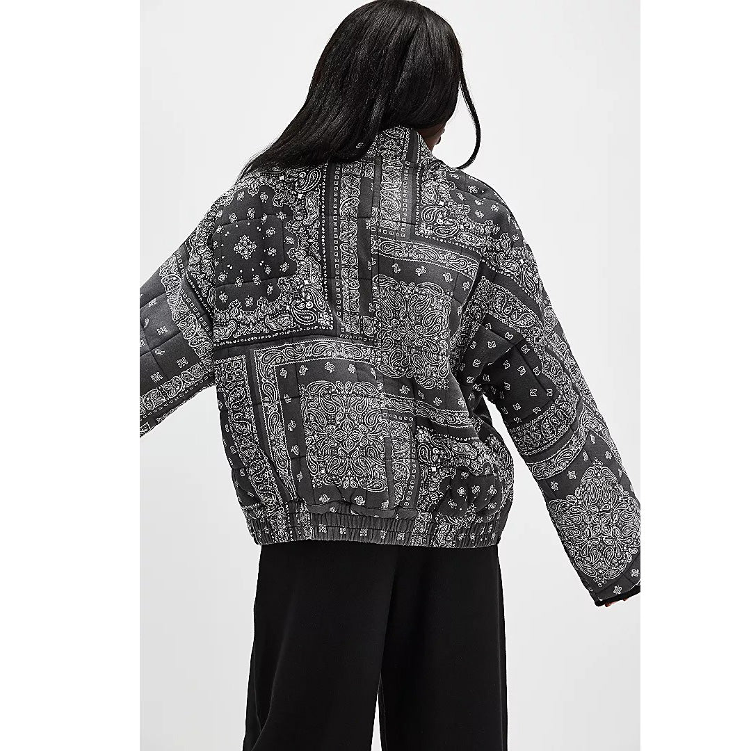 Free People Printed Dolman Quilted Knit Jacket Top