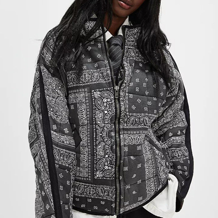 Free People Printed Dolman Quilted Knit Jacket Top